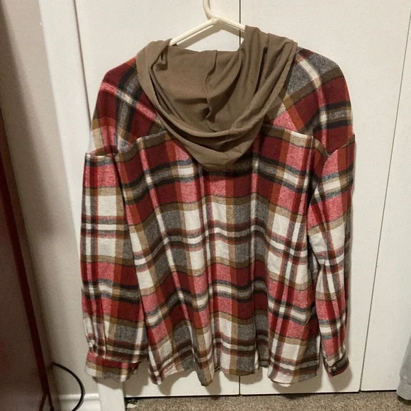 Plaid Hooded Women's Flannel Shacket - Picture 2 of 4